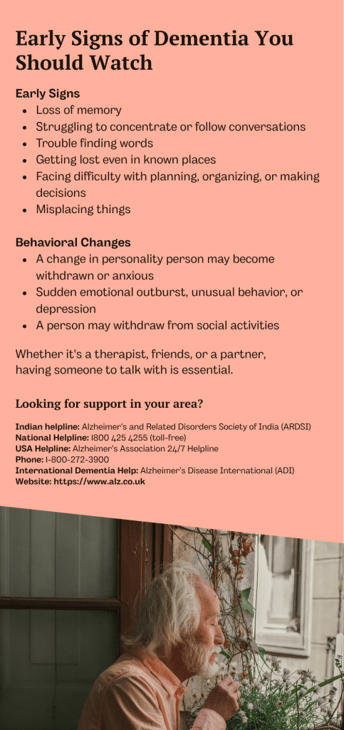 Infographic showing the 7 stages of dementia, from no cognitive decline to very severe cognitive decline.